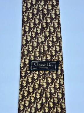 Vintage Christian Dior Cravates Brown Monogram Silk Tie – CD Logo